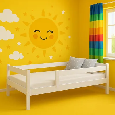 Produktbild von MEBLE WRÓBEL Kinderbett 90x180 cm mit Rausfallschutz & Lattenrost in Weiß, Einzelbett aus Kiefernholz für Kinder Mädchen Jungen Bett