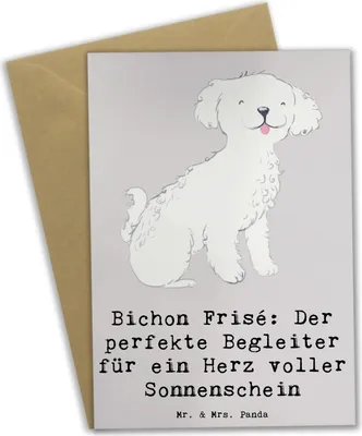 Produktbild von Mr. & Mrs. Panda Grußkarte Bichon Frisé Freude - Grau Pastell - Geschenk, flauschig, osterkarten, weiße Hunde, Hunderassen Vielfalt, Hund, Klappkarte, Hunderasse