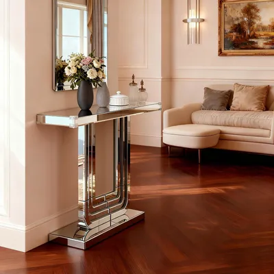 Productafbeelding van MODFU Elegante make-up tafel met anti-omkanteiliging, een make-up/opbergtafel met een stabiele U-vormige basis, krasbestendig en gemakkelijk schoon te maken, zilverkleurig
