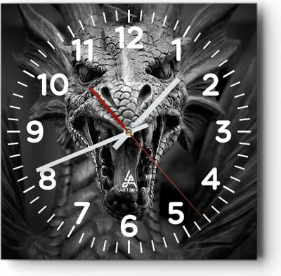 Produktbild von Wanduhr - Quadrat - Glasuhr - Drache Kreatur Waage - 40x40cm - Schleichendes Uhrwerk - Lautlos - zum Aufhängen bereit - Dekoration Modern - Wanddekoration aus Glas - C4AC40x40-0245