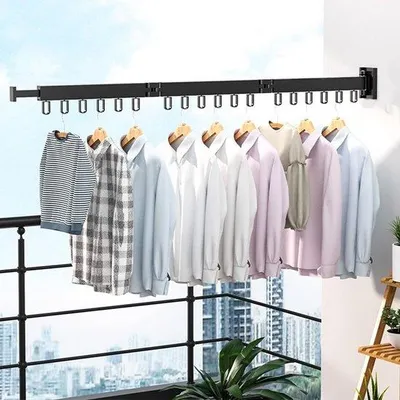 Produktbild von Kleiderstange inklapbar mit 18 Haken - 120 cm - für Balkon, Schlafzimmer, Bad - Metabau