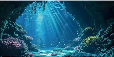 Produktbild von Aquarium Hintergrund 120x61 cm, Unterwasserwelt, Blaues Korallenriff, für Fischbecken