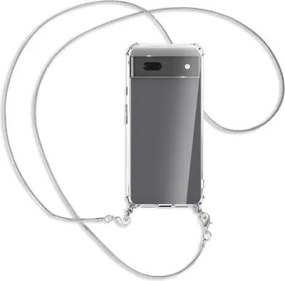 Produktbild von Handykette Backcover-Schutzhülle mit Band (Metall silberfarben) für Google Pixel 6a - silberfarbene Kette Snake