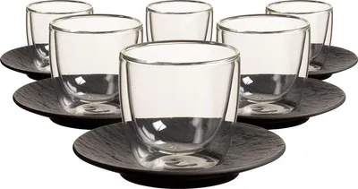 Produktbild von Villeroy & Boch Manufacture Rock Espressoglas mit Untertasse 60 ml 6er Set schwarz