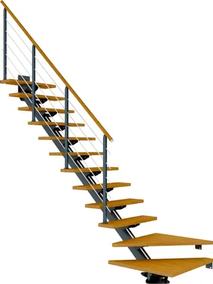 Produktbild von Dolle Mittelholmtreppe Sydney in Eiche, geölt 75 cm breit 1/4 gewendelt für Geschosshöhen 259 – 315 cm UK Metall Anthrazit mit einseitigem Designgeländer