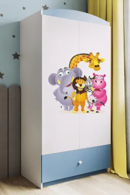 Image de Armoire à vêtements pour enfants Babydreams Armoire à portes battantes ZOO bleu