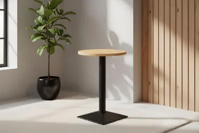 Produktbild von Bistrotisch massiv Mango rough rund 50 cm Säulengestell-eckig schwarz EMILIO