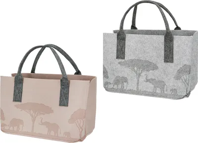 Produktbild von Gilde Tasche, rechteckig, "Savanne", Elefantenmotiv, Filz, beige, hellgrau, VE 1, L. 25 cm, B. 40 cm, H. 26 cm 57491