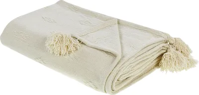 Zdjęcie produktu dla BELIANI Narzuta na łóżko beżowa tkanina szenilowa bawełna 220 x 240 cm z frędzlami dekoracyjna ozdobna sypialnia