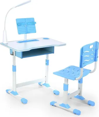 Immagine prodotto di Set da scrivania per bambini regolabile in altezza con luce LED e sedia, blu