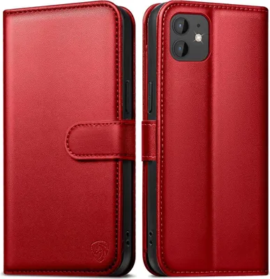 Produktbild von Handyhülle iPhone 12 Pro Lederhülle RFID Schutz Rot