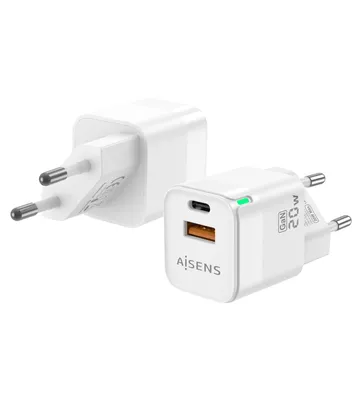 Immagine prodotto di Caricabatterie da parete Aisens ASCH-20W2P002-W/ 1xUSB Type-C/ 1xUSB/ 20W