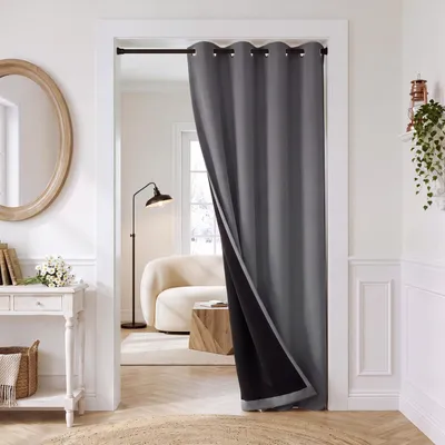 Obrázek produktu pro Tepelně izolační závěs na dveře, 100% zatemňující, šedá barva, rozměry 220 x 140 cm