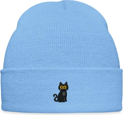 Produktbild von Spreadshirt Schwarze Katze Bestickt Bestickte Wintermütze, One size, Himmelblau