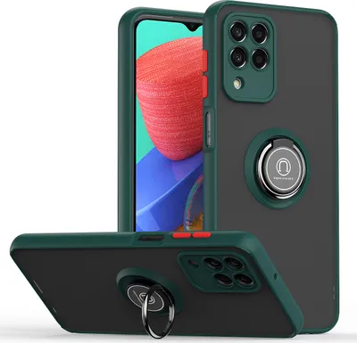 Produktbild von Samsung M33 Hülle, Ring Halter Ständer Matte Transluzent TPU Rahmen Stoßfest Schutzhülle für Samsung Galaxy M33 dunkelgrün