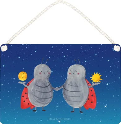 Produktbild von Mr. & Mrs. Panda Schild Sternzeichen Zwilling DIN A4 - Sternenhimmel Blau - Geschenk, Zwillingsbruder, Wandbild Holz, Glückskäfer, Türschild, Holzschild, Zwillinge