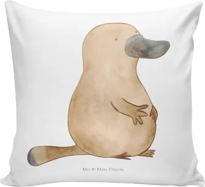 Produktbild von Mr. & Mrs. Panda Sofa Kissen Schnabeltier Mut - Weiß - Geschenk, 40x40, kuschelkissen, Zierkissen, Neuanfang, Büro, Meer, Polster, Arbeit, Dekokissen, Training, Deko