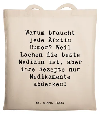 Produktbild von Mr. & Mrs. Panda Jutebeutel Spruch Humorvolle Ärztin - Transparent - Geschenk, Beruf, Beutel, Mitgefühl, Operationssaal, Tasche, Berufsprodukte, Tote Bag, Gesundheit