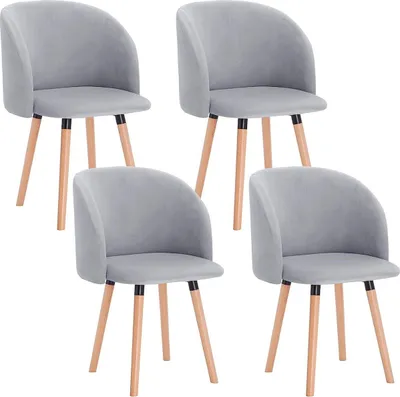 Immagine prodotto di Set di sedie da pranzo Happyment 4x - Grigio velluto - Con braccioli - Ergonomiche - Legno e metallo - Altezza 47 cm