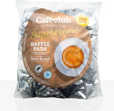 Produktbild von Cafeclub Kaffee-Pads Supercreme Dark Roast - 100 Stk einzeln verpackt, Pad für zb Senseo