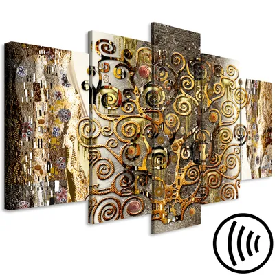 Produktbild von Akustikbild Gustav Klimt Baum des Lebens 200x100 cm Bilder Akustikschaum Hochleistungsschallabsorber Schallschutz Leinwand 5 tlg Wandbild Raumakustik Schalldämmung Abstrakt l-A-0047-b-m