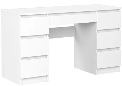 Obrázok produktu pre VBChome Písací stôl 130 x 50 x 76 cm Biely matný stôl so 7 zásuvkami Počítačový stôl Kancelársky stôl Počítačový stôl Pracovný stôl PC stôl