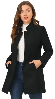 Produktbild von Allegra K Damen Wintermantel Mid-Long Stehkragen Einreiher Mantel Oberbekleidung