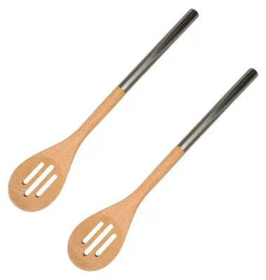 Image de Set de 2 cuillères en bois cuisine avec manche en inox Fackelmann Boisselerie