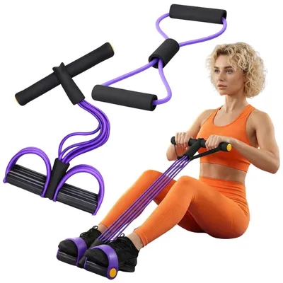 Image de Kit d'entraînement pour les jambes, comprenant 6 bandes de résistance, une pédale pour les pieds et des poignées