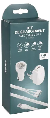 Immagine prodotto di Caricabatterie per accendisigari con doppia porta USB e cavo 3-in-1
