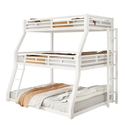 Produktbild von Etagenbett mit 3 Liegeflächen und Lattenrost, 90/120/140 cm, Metallbett mit Rausfallschutz, Kinderbett