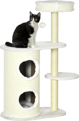 Productafbeelding van Kratzboom 100 cm met krabpaal, sisalstijl, speeltje, kussen, crèmekleurig