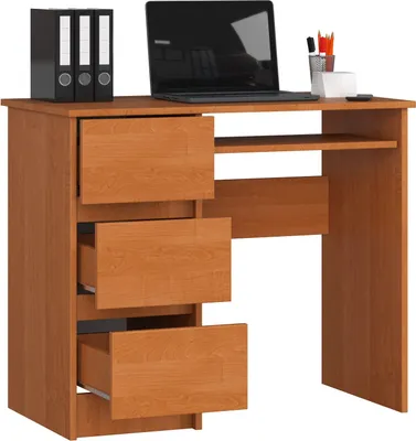 Obrázok produktu pre BDW, počítačový stôl s 3 zásuvkami, zásuvka na klávesnicu, 90x77x50 cm, jelša (vľavo)