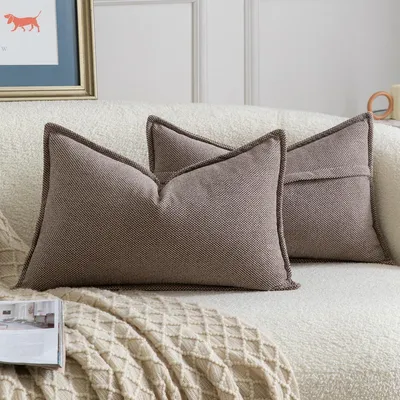 Produktbild von 2er Set Chenille Kissenbezüge Taupe 30x50 cm Weich Dekorativ