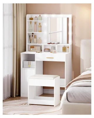 Produktbild von Schminktischhocker, gepolstert, mit rutschfesten Fußpads, für Ankleidezimmer, Schlafzimmer, Eingangsbereich, Weiß