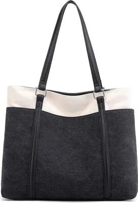 Produktbild von Damen Handtasche Canvas Schultertasche Groß Schwarz mit Reißverschluss
