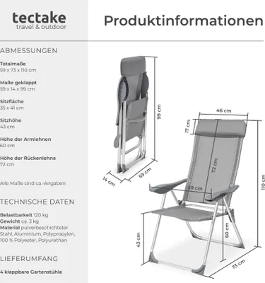 Produktbild von 4er Set Gartenstuhl Maurine klappbar 73 x 59 x 110 cm