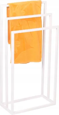 Produktbild von Handtuchständer mit 3 Stangen, Handtuchhalter, Badetuchhalterung, Badmöbel freistehend, weiße Farbe, Stahl, Loft-Stil