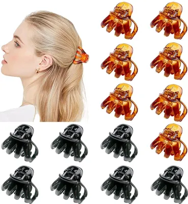 Image de Kavya 14pcs. Pinces à cheveux Femme Octopus Petites pinces à cheveux en plastique 4cm Antidérapantes Accessoires de coiffure Noir Marron