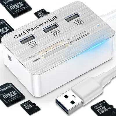 Kartenleser USB mit 3x USB Hub, Speicherkartenleser Verteiler für SD, Micro SD, SDHC, SDXC Adapter kompatibel mit PC, Tablet & Smartphone Retoo