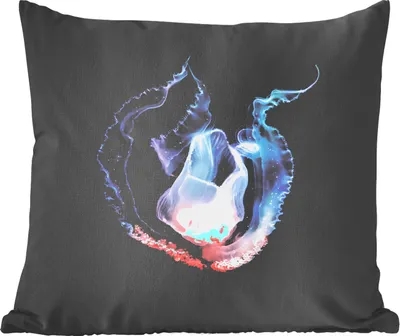 Produktbild von MuchoWow® Zierkissen Sofakissen Wohnzimmer Dekokissen 40x40 cm Qualle - Blau - Rosa - Foto Kissen - Schlafzimmer Dekoration