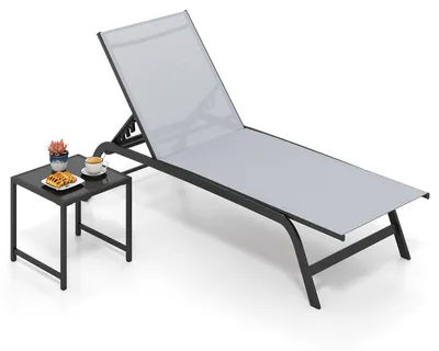 Produktbild von COSTWAY Sonnenliege mit Rollen & Tisch, Gartenliege bis 150kg,  Liegestuhl Rollliege mit 6-fach verstellbarer Rückenlehne & schnelltrocknendem Stoff