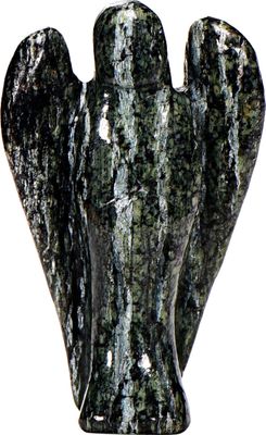 Morella Edelstein grüner Zebra Jaspis Engel Glücksbringer Schutzengel zum Mitnehmen 3,5 cm in Samtbeutel
