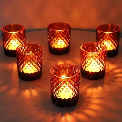 Immagine prodotto di 12 portacandeline vintage in vetro - Decorazioni boho per la tavola nuziale - Portacandeline in vetro - Marroni per le decorazioni di Halloween e del Ringraziamento