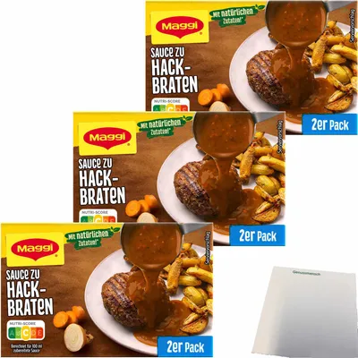 Produktbild von Maggi Soße zu Hackbraten für 2x0,25l 3er Pack (3x52g Packung) + usy Block