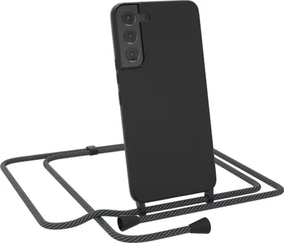 Produktbild von EAZY CASE Handykette kompatibel mit Samsung Galaxy S22 Plus 5G Handyhülle zum Umhängen, Silikon Hülle mit Band, Schutzhülle mit Ersatzkordel, Stylische Kette für Smartphone, Schwarz / Anthrazit
