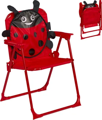 Produktbild von Relaxdays Kinder Klappstuhl, Campingstuhl Marienkäfer-Motiv, HBT 51,5x36x37,5 cm, Picknickstuhl outdoor, Faltstuhl, bunt