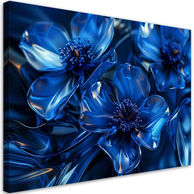 Produktbild von Leinwandbild Blaue Glasblumen 3D-Makro 90x60 Feeby Blau bild für die wand bereit zum aufhängen