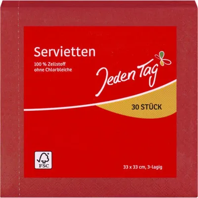 Produktbild von 2 x JedenTag Servietten Rot Papierservietten 3-lagig 30 Stück