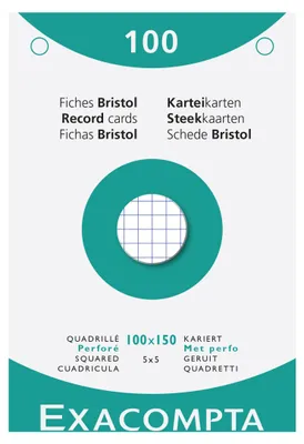 Image de Exacompta 10x Étui de 100 fiches bristol 5x5 perforé 100x150mm Blanc 13602E